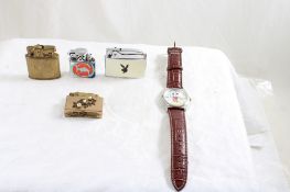 Mickey Mouse Watch & 4 Vintage Lighters