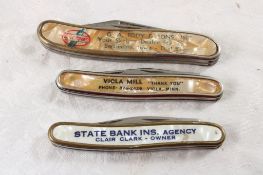 3 Advertising Pocket Knives 2 Ambassador, and