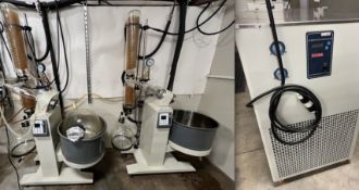 Lot of (2) Used TouchSciences 50 L Rotary Evaporators w/ (2) Chillers. Model R1050.