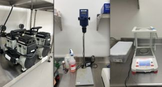 Lot of Assorted Laboratory Items Including Overhead Stirrer, Vacuum Pumps & Scales.