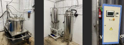 Used USA Lab 100L Jacketed SS Centrifuge w/ USA Lab -80 C Recirculating Chiller. Model XTC-100