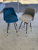 SET OF 2 GOOD CONDITION CLOTH STOOLS BLUE AND GRAY