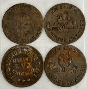 LOT OF 4 BROTHEL FANTASY TOKENS - "TOMBSTONE GEM SALOON" "CHINA DOLL" "CHICAGO MADAM EVA"