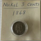 1868 US NICKEL 3 CENTS COIN