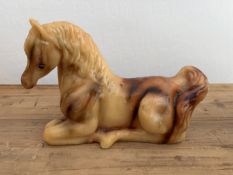 VINTAGE NOVELTY HORSE FOAL CANDLE WAX FIGURE AMBER MARBLED COLOR 11inch