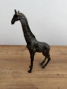 SMALL BRONZE PATINATED GIRAFFE FIGURINE SCULPTURE DARK METAL ANIMAL - 9.5"