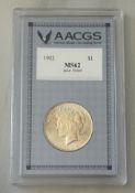1922 US PEACE DOLLAR SILVER COIN - MS62
