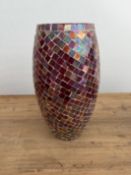 MODERN ART GLASS VASE CYLINDER SHAPE WITH SHIMMERING TILE MOSAIC 12 in tall