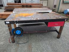 Two 6 ft Work Benches. One with Air Hose Reel, One with Snap On Roll Drawer.