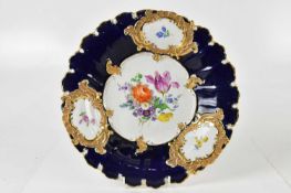 MEISSEN; a 20th century hand painted cabinet plate with scalloped edge, decorated with floral sprays