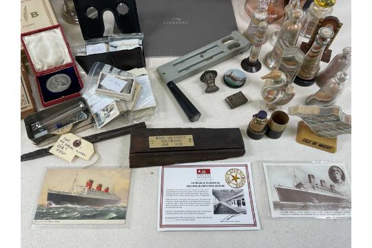 A quantity of collectors' items, including a brass three draw telescope, RMS Olympic decking - Image 2 of 5