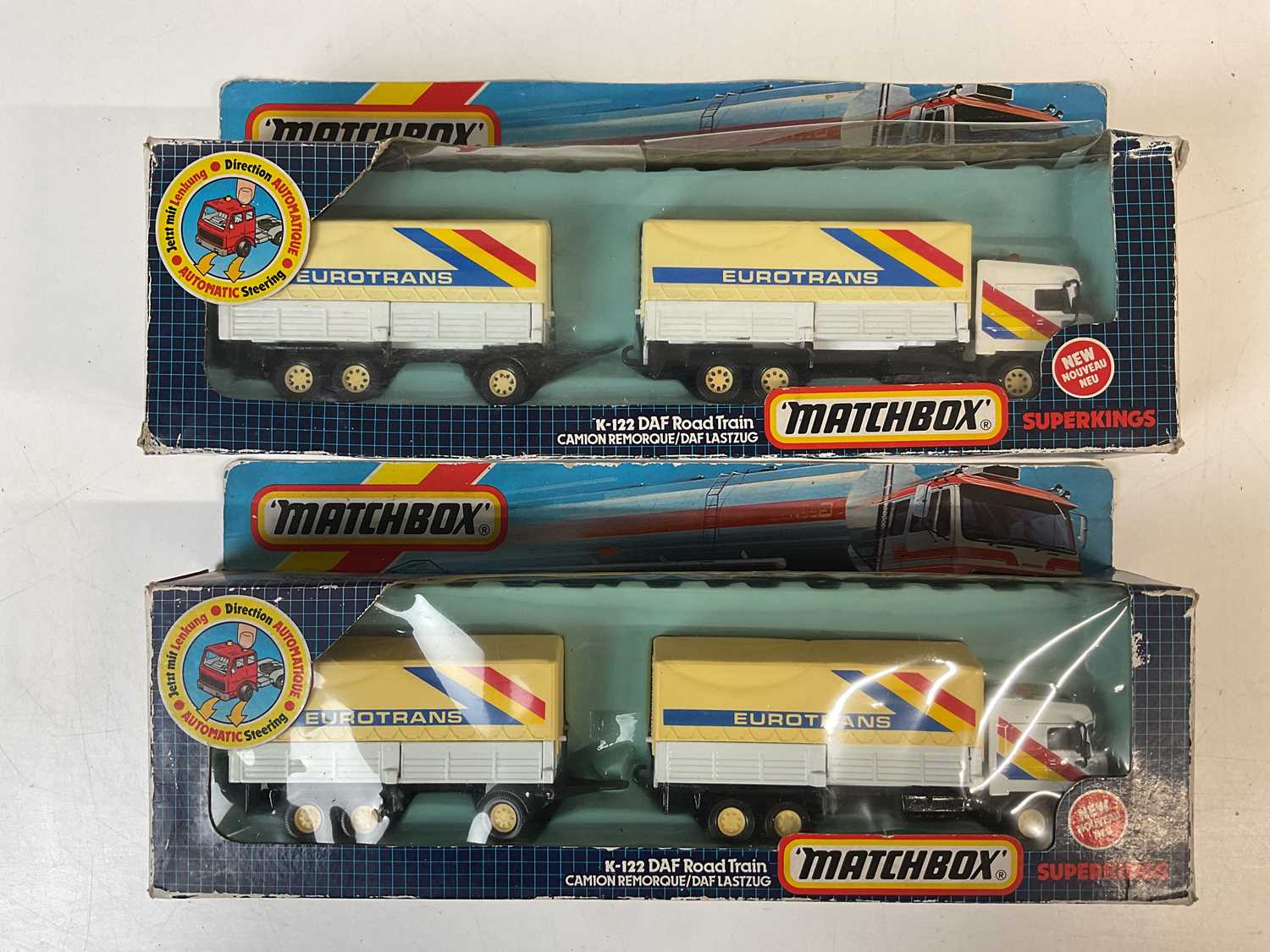 MATCHBOX SUPERKINGS; two K-122 DAF Road train trucks in the Eurotrans ...