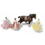 ROYAL DOULTON; three porcelain figures of ladies comprising 'Ninette', height 20cm, 'Southern