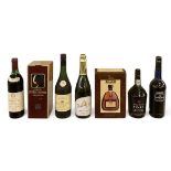 MIXED WINES AND SPIRITS; a cased bottle of Hennessy Very Special Cognac, 40%, 70cl, a cased bottle