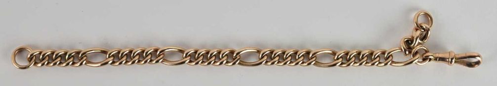 A 9ct rose gold bracelet comprising small and large links (made from watch chain), with hoop and