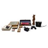 A cased modern Judaica Passover scroll, two chess sets, with part sets of chess pieces, a Canon