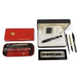 Six assorted fountain and ballpoint pens, comprising a Montblanc revolving top ballpoint pen, a