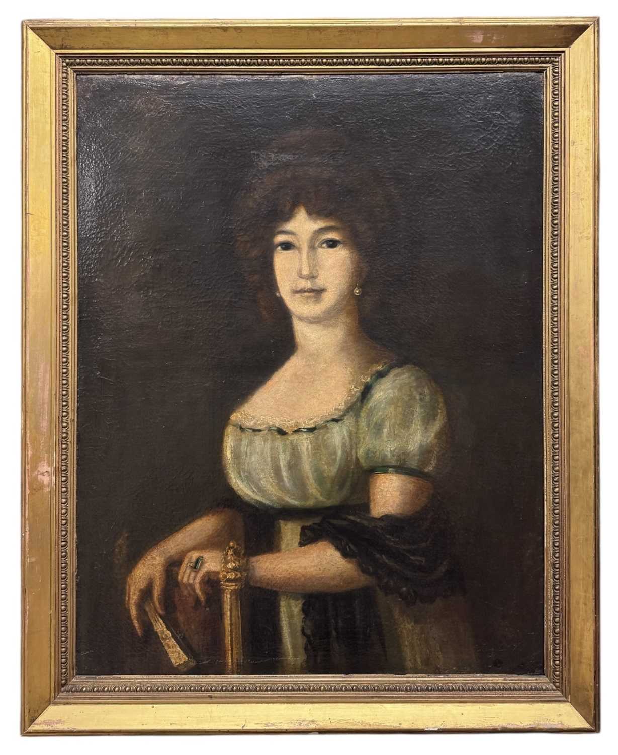 UNATTRIBUTED 18TH/19TH CENTURY BRITISH SCHOOL; oil on canvas, portrait of a lady in green