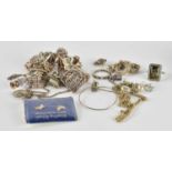A quantity of 925 silver and white metal jewellery, including a flat weave bracelet, length approx