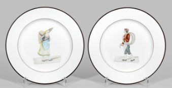 Paar Zierteller mit Malereien von Brigitte Holtz