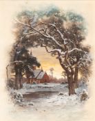 Louis Douzette – Winterlandschaft im Abendlicht.
