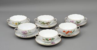Sechs Suppentassen mit Untertassen Meissen