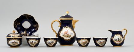 Mokka-Set königsblau Jagdmalerei