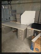 LOT OF VARIOUS OFFICE DESKS AND CUBICLE CABINETS ALONG WITH LOT OF VARIOUS OFFICE PARTIONS SUPPORT