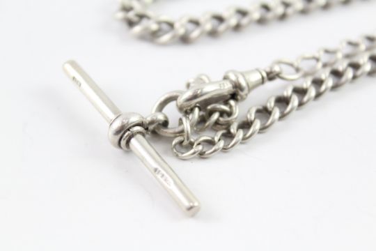 Sterling Silver Graduated Curb Link Watch Chain 34g - Image 2 of 4