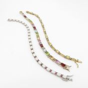 3 x Sterling Silver 925 Gemstone Tennis Bracelets (39g)