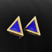 Design Goldschmiede Ohrclips, 750/18k Gelbgold (punziert), Gesamtgewicht 27,6g, Dreiecksform, Golds