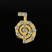 Design Anhänger, 750/18k Gelbgold (punziert), Gesamtgewicht 9,29g, besetzt mit insgesamt wohl 13 Am