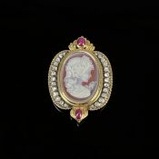 Ausgefallene Goldschmiede Arbeit, Brosche/Anhänger, 750/18k Gelbgold (punziert), Gesamtgewicht 33,1