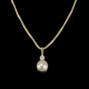 Perl Anhänger an Kette, Anhänger 585/14k Gelbgold (punziert), Fassung des Anhänger 800 Silber (punz