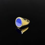 Lapislazuli Ring, 585/14k Gelbgold (punziert), Gesamtgewicht 9,6g, mittig flache Lapislazuli Platte