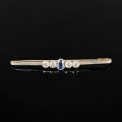Saphir Diamant Stabbrosche, 585/14k Gelbgold (punziert) und Platinauflage (getestet), Gesamtgewicht