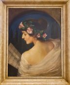 Bild Dame mit Noten und Blumenkranz | Painting Lady With Sheet Music And Flower Wreath