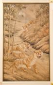 Tiger bei Fluss, Antike japanische Seidenstickerei | Tiger By River, Antique Japanese Silk Embroider