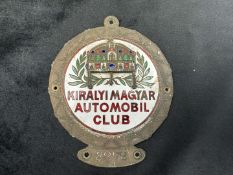 1930s Royal Hungarian Kiralyi Magyar Automobil Club members car badge, &nbsp;3272