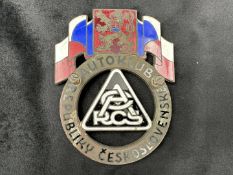 1930's Autoklub Republiky Českoslkvenské members car badge,