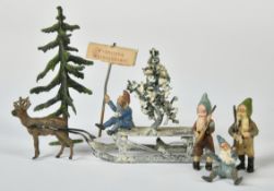 Heyde, Zwerge mit Weihnachtschild auf Rentierschlitten