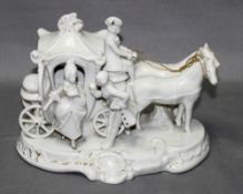 Porzellan. Carl Scheidig in Gräfenthal / Thüringen. Galantes Paar an einer Kutsche. Monochrome