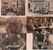 Postkarte. Deutsche Soldaten beim Schachspiel. 6 schwarzweiße Postkarten aus den 1910er Jahren.