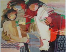 Abrishami, Hessam. (Familie). Mehrfarbiger Siebdruck (Mischtechnik) auf Papier. Nummeriert unten