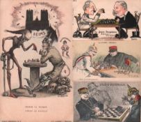 Postkarte. Karikatur. “Scacco al Kaiser! Echec au Kaiser!“. Farbige und postalisch nicht gelaufene