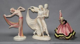Keramik. Hertwig & Co. Katzhütte - Rudolstadt / Saalfeld. Drei unterschieliche polychrome Figuren.