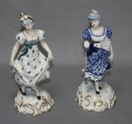 Porzellan. Thüringer Porzellan. Zwei Frauen in festlicher Kleidung. Zwei unterschiedliche polychrome