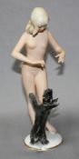 Porzellan. Gerold Bavaria. Aktdarstellung - Junges Mädchen mit Hund. Polychrome Porzellanfigur mit