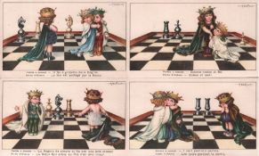 Postkarte. Karikaturen. Serie mit 4 farbigen und postalisch nicht gelaufenen Postkarten nach A.