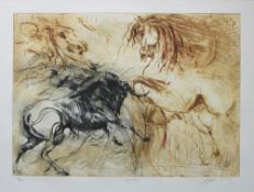 Guiny, Jean - Marie. “Lusitano“. Farbige Lithographie auf Papier. Bezeichnet und signiert am unteren